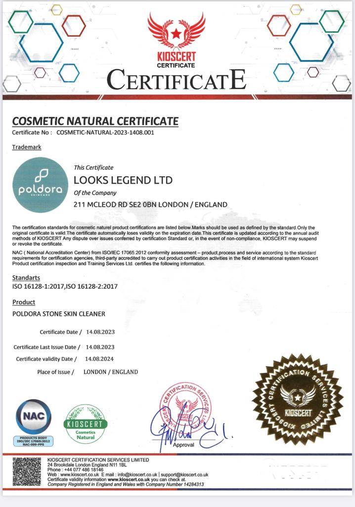 Natural Cosmetic Certificate Poldora